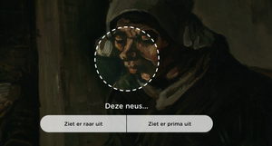 Detail van het gezicht van een van de figuren op het schilderij De aardappeleters. Is het een misser of een meesterwerk?