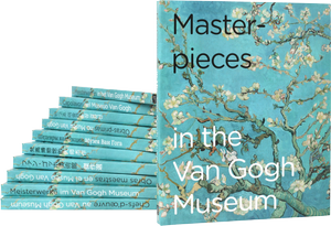 A pile of books in various languagues of Masterpieces in the Van Gogh Museum, available in the Van Gogh Museum's webstore