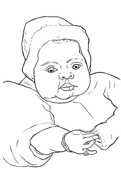 Kleurplaat van Vincent van Goghs portret van baby Marcelle Roulin