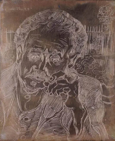 Vincent van Gogh, Portret van dokter Paul Gachet, 1890, koperen etsplaat, 1890, Musée d’Orsay, Parijs 