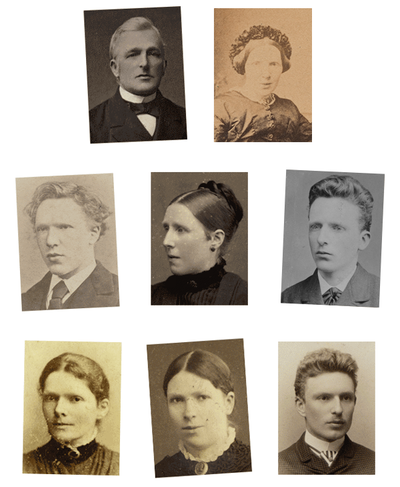 Samenstelling van foto's die het gezin Van Gogh laten zien: Vincent met zijn ouders, broers en zussen