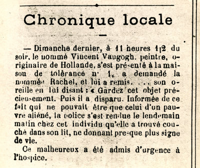 Bericht over het oor-incident uit de plaatselijke krant 'Forum Républicain'. Zondag 30 december 1888