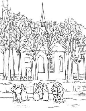 Kleurplaat Van Gogh kerkje