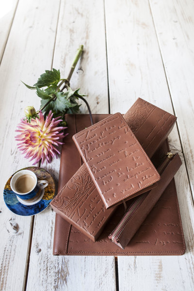 A4 schrijfmap, desk organizer, pennen etui, lederen notebook, espresso set