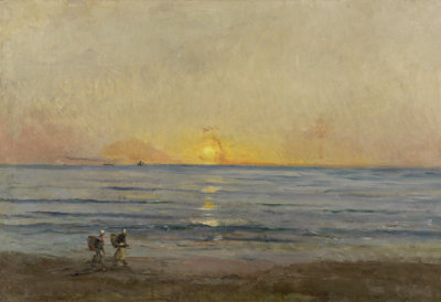 Schilderij: Ondergaande zon bij Villerville van Charles-François Daubigny