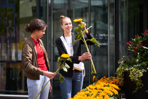 A sunflower for every visitor at the reopeing of the museum, 1 June 2020. Photo: Tomek Aaron Derse