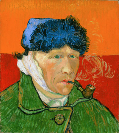 Vincent van Gogh, 'Zelfportret met verbonden oor en pijp', 1889. Privécollectie.