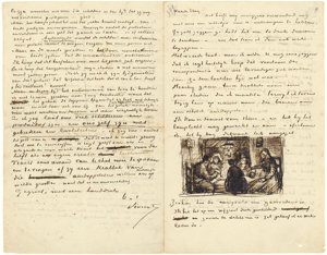 Brief van Vincent van Gogh aan Theo van Gogh met schets van De aardappeleters