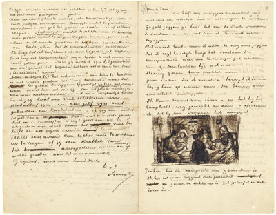 Brief van Vincent van Gogh aan Theo van Gogh met schets van De aardappeleters