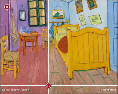 De Slaapkamer van Vincent van Gogh kleurenreconstructie in de app Ontrafel Van Gogh
