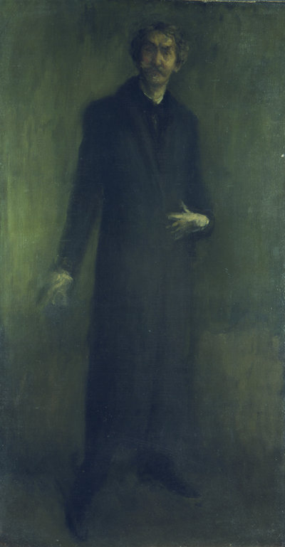: James McNeill Whistler, Bruin en goud: zelfportret ca. 1895–1900, olie op doek, 95,8 × 51,5 cm, Hunterian Art Gallery, University of Glasgow, legaat van Rosalind B. Philip (1958).